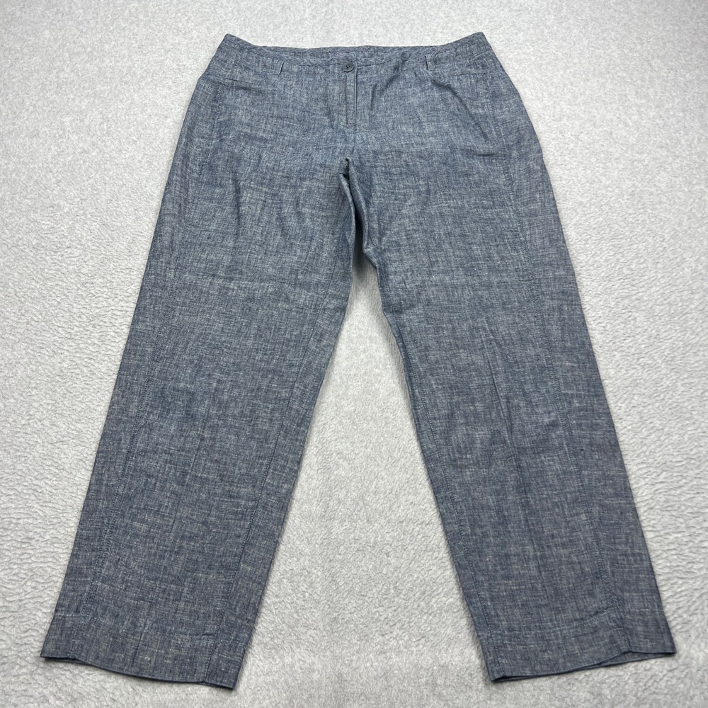 Eileen Fisher Pants Womens Medium Blue Woven Hemp Organic Cotton Straight Leg